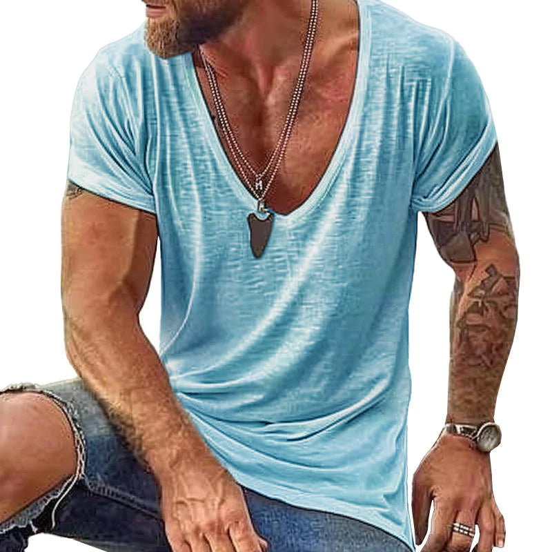 【24-hour shipping out】Men's Casual Cotton V Neck Short-Sleeved T-Shirt 00121855M