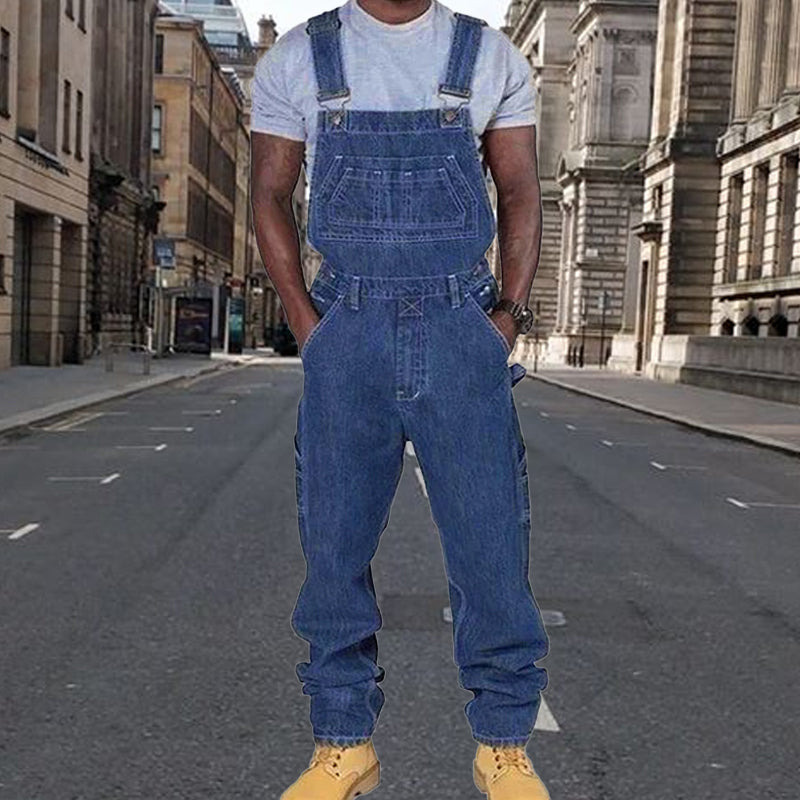 Men's Casual Washed Denim Multi-pocket Loose Overalls 89142810M