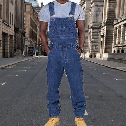 Men's Casual Washed Denim Multi-pocket Loose Overalls 89142810M