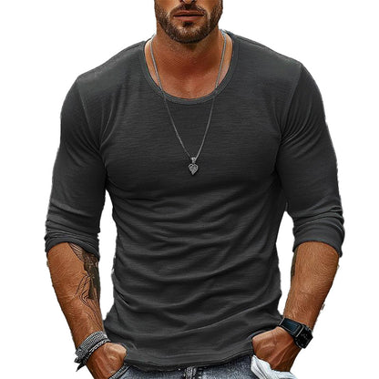 【24-hour shipping out】Men's Casual Solid Color Round Neck Long Sleeve T-Shirt 94867816X
