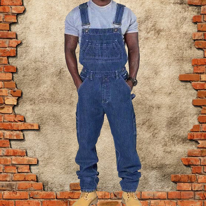 Men's Casual Washed Denim Multi-pocket Loose Overalls 89142810M