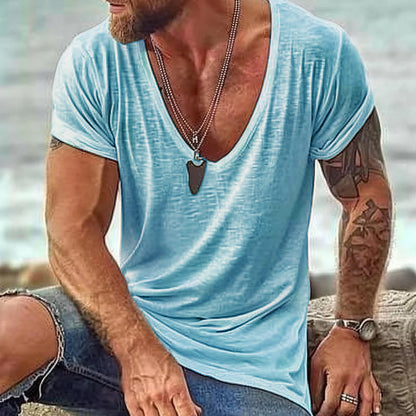 【24-hour shipping out】Men's Casual Cotton V Neck Short-Sleeved T-Shirt 00121855M
