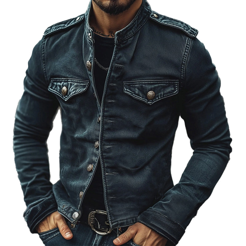 【24-hour shipping out】Men's Vintage Stand Collar Denim Jacket 75697045X