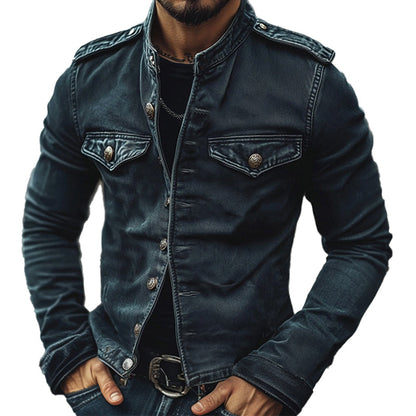 【24-hour shipping out】Men's Vintage Stand Collar Denim Jacket 75697045X