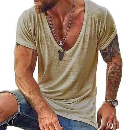 【24-hour shipping out】Men's Casual Cotton V Neck Short-Sleeved T-Shirt 00121855M