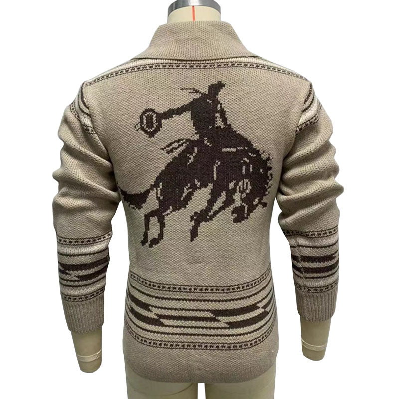 Men's Vintage Jacquard Lapel Single Breasted Knit Cardigan 26382727M
