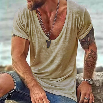 【24-hour shipping out】Men's Casual Cotton V Neck Short-Sleeved T-Shirt 00121855M