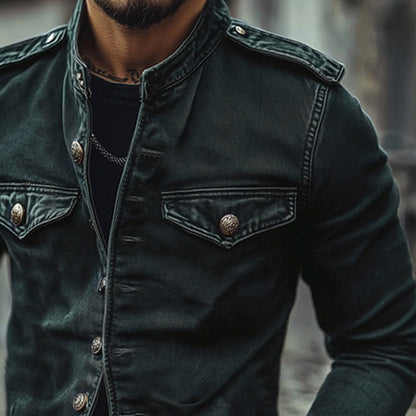 【24-hour shipping out】Men's Vintage Stand Collar Denim Jacket 75697045X