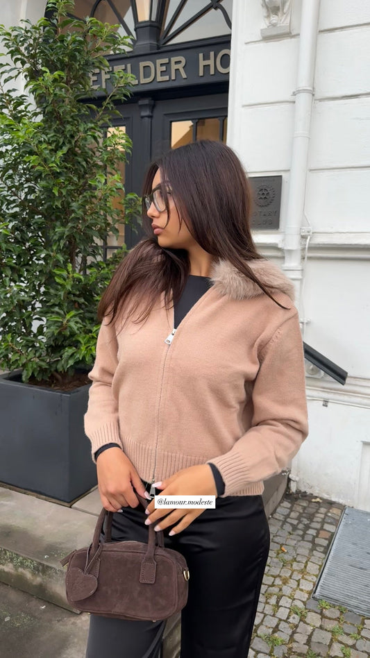 CHARM FUR JACKET- BROWN