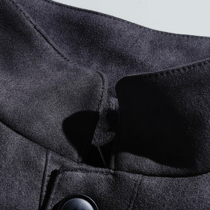 Men's Vintage Suede Single Breasted Stand Collar Jacket 65731063Y