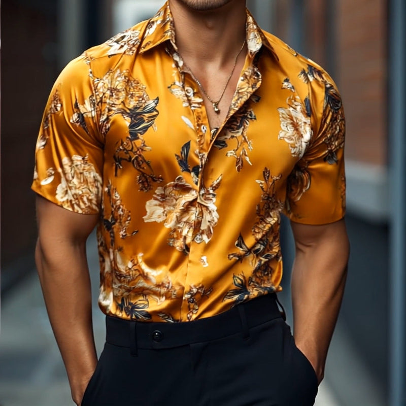 【24-hour shipping out】Men's Retro Casual Printed Floral Lapel Short Sleeve Shirt MTA1484D6TO