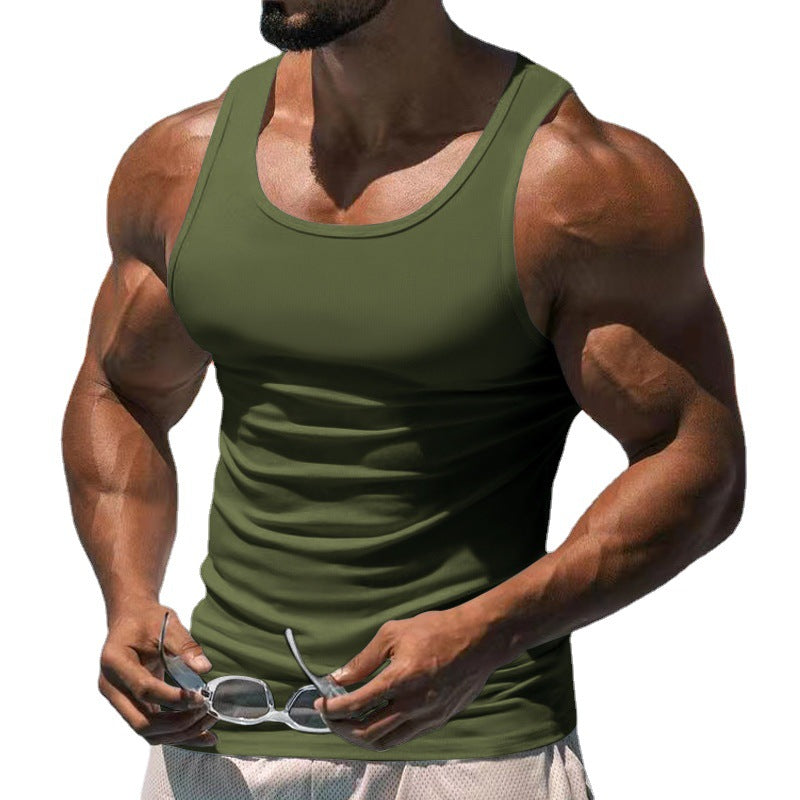 Men's Casual Sports Solid Color Crew Neck Cotton Blend Tank Top 10041262Y