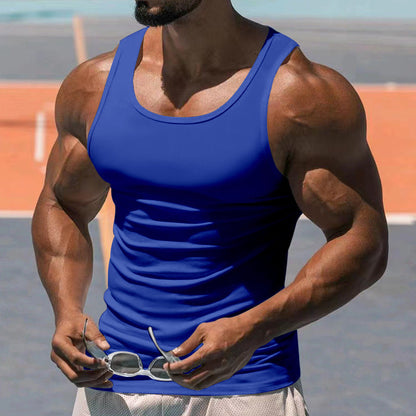 Men's Casual Sports Solid Color Crew Neck Cotton Blend Tank Top 10041262Y