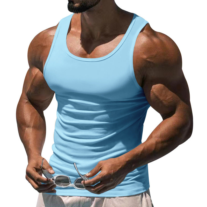 Men's Casual Sports Solid Color Crew Neck Cotton Blend Tank Top 10041262Y