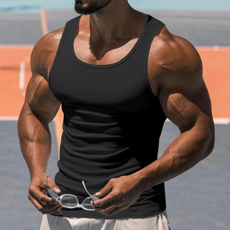 Men's Casual Sports Solid Color Crew Neck Cotton Blend Tank Top 10041262Y