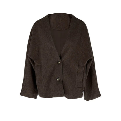 Women’s UK Wool Blend Coat – Buttoned Pocket Mid-Length for Autumn & Winter
