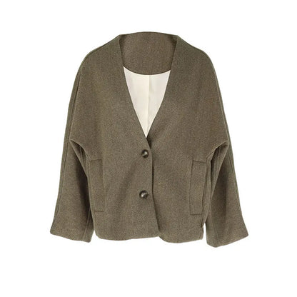 Women’s UK Wool Blend Coat – Buttoned Pocket Mid-Length for Autumn & Winter