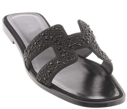 LAMOUR SANDAL - BLACK RHINESTONE