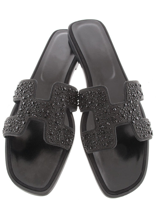 LAMOUR SANDAL - BLACK RHINESTONE
