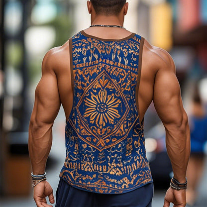 【24-hour shipping out】Men's Retro Casual Ethnic Style Geometric Print Round Neck Tank Top 99953934TO