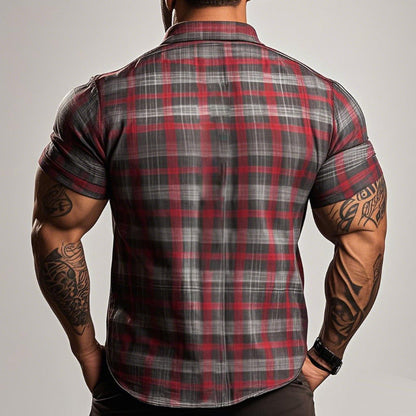 【24-hour shipping out】Men's Retro Casual Plaid Print Lapel Short Sleeve Shirt MTA1782C7TO