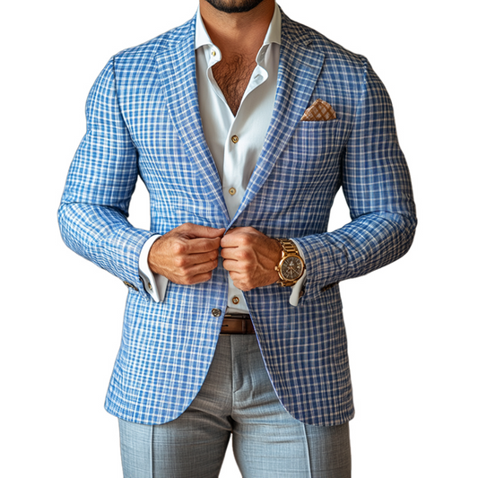 【24-hour shipping out】Men's Fashion Spring Summer Checked Notch Lapel Two Buttons Blazer 49679215Z