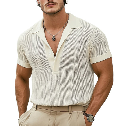 Men's Summer Classic Knitted Breathable V Neck T-Shirt MTA2982D2U