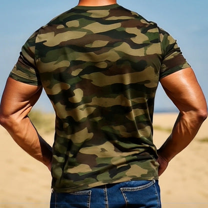 【24-hour shipping out】Men's Army Green Camouflage Print Short Sleeve T-Shirt 37413482P