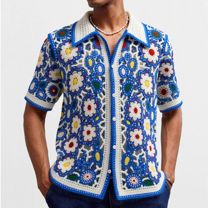 Men's Resort Floral Jacquard Short Sleeve Knit Shirt MTA0556F8X