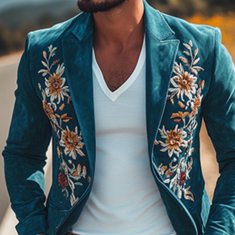 【24-hour shipping out】Men's Classic Retro Casual Slim Fit Western Style Embroidered Sheepskin Suede Blazer 67207851K