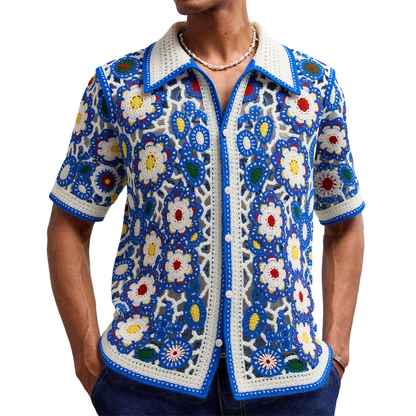 Men's Resort Floral Jacquard Short Sleeve Knit Shirt MTA0556F8X