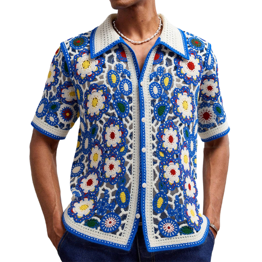 Men's Resort Floral Jacquard Short Sleeve Knit Shirt MTA0556F8X