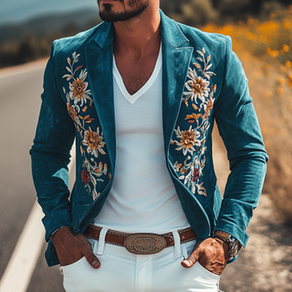 【24-hour shipping out】Men's Classic Retro Casual Slim Fit Western Style Embroidered Sheepskin Suede Blazer 67207851K