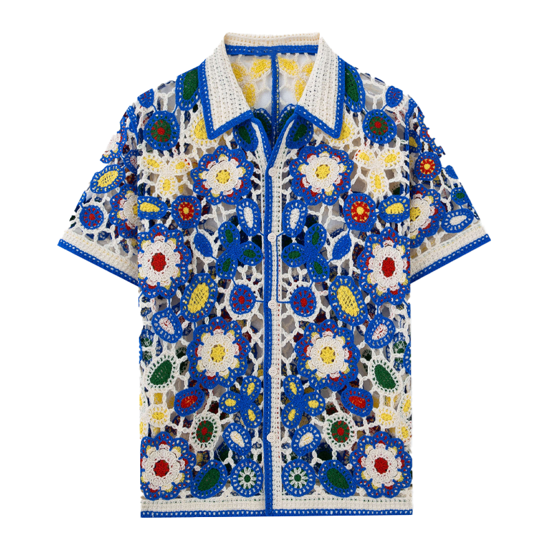 Men's Resort Floral Jacquard Short Sleeve Knit Shirt MTA0556F8X