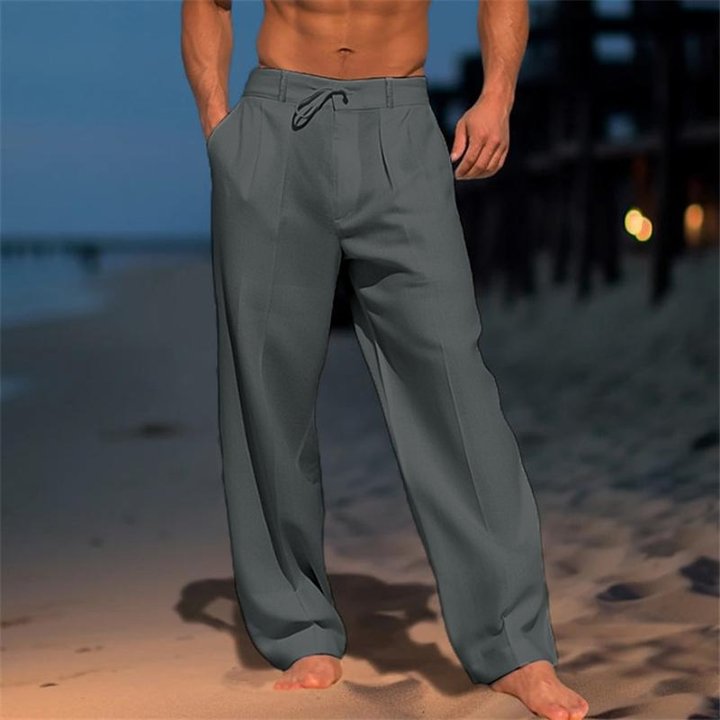 【24-hour shipping out】Men's Linen Solid Color Vacation Basic Beach Pants 61164046X