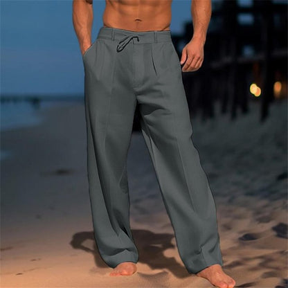 【24-hour shipping out】Men's Linen Solid Color Vacation Basic Beach Pants 61164046X