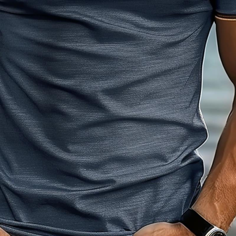 Men's Solid Cotton Blend Short Sleeve Button-Up T-Shirt 85650762X