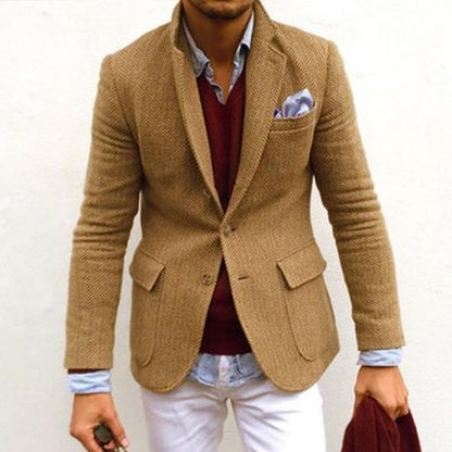 Men's Vintage Herringbone Wool Blend Lapel Single Breasted Blazer 84719153M