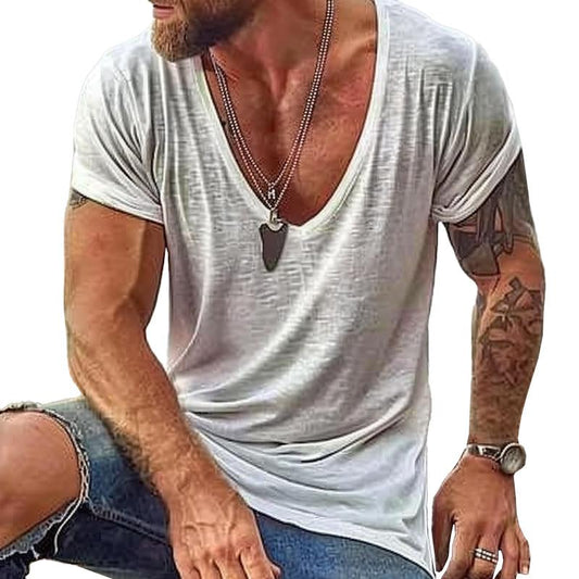 【24-hour shipping out】Men's Casual Cotton V Neck Short-Sleeved T-Shirt 00121855M