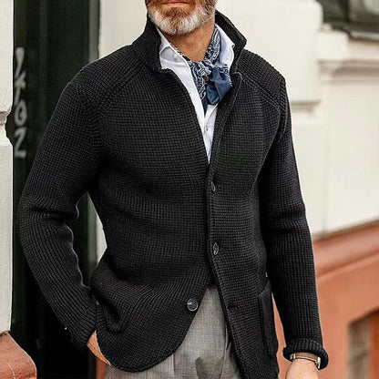 Men's Casual Stand Collar Single Breasted Patch Pocket Knit Blazer 65688948M