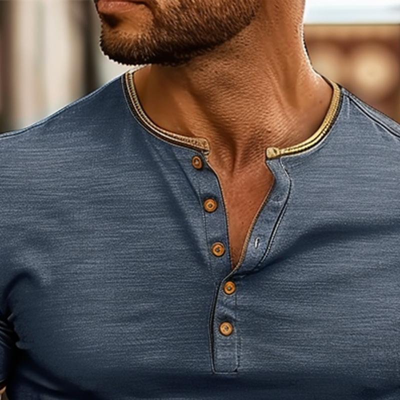 Men's Solid Cotton Blend Short Sleeve Button-Up T-Shirt 85650762X