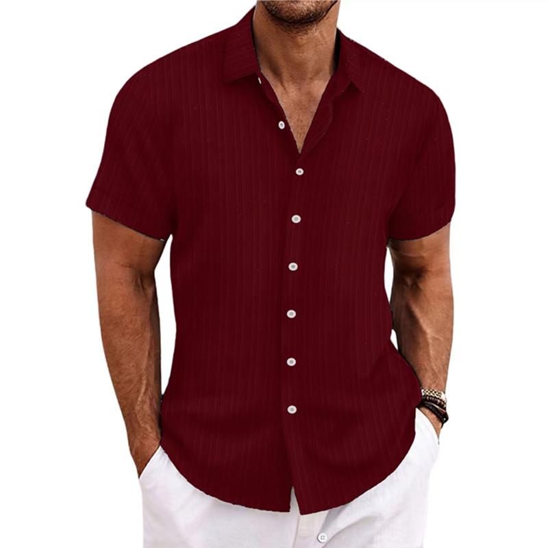 【24-hour shipping out】Men's Cotton Linen Stripe Print Loose Short Sleeve Lapel Shirt 89995369X