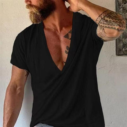 【24-hour shipping out】Men's Casual Solid Color Breathable Cotton V-Neck Short-Sleeved T-Shirt 19594146M