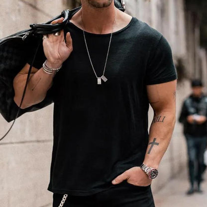 【24-hour shipping out】Men's Casual Solid Color Loose Round Neck Slub Cotton Short Sleeve T-Shirt 53669259Y