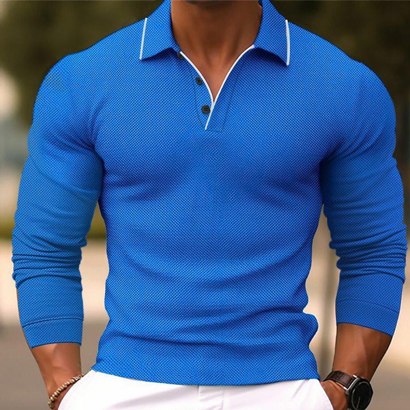 【24-hour shipping out】Men's Solid Color Lapel Slim Fit Cotton Blend Long Sleeve Polo Shirt 54171993Y