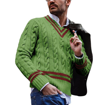 Men's Casual V-Neck Colorblock Striped Loose Knit Sweater 46504810M