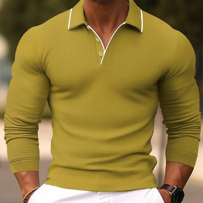 【24-hour shipping out】Men's Solid Color Lapel Slim Fit Cotton Blend Long Sleeve Polo Shirt 54171993Y