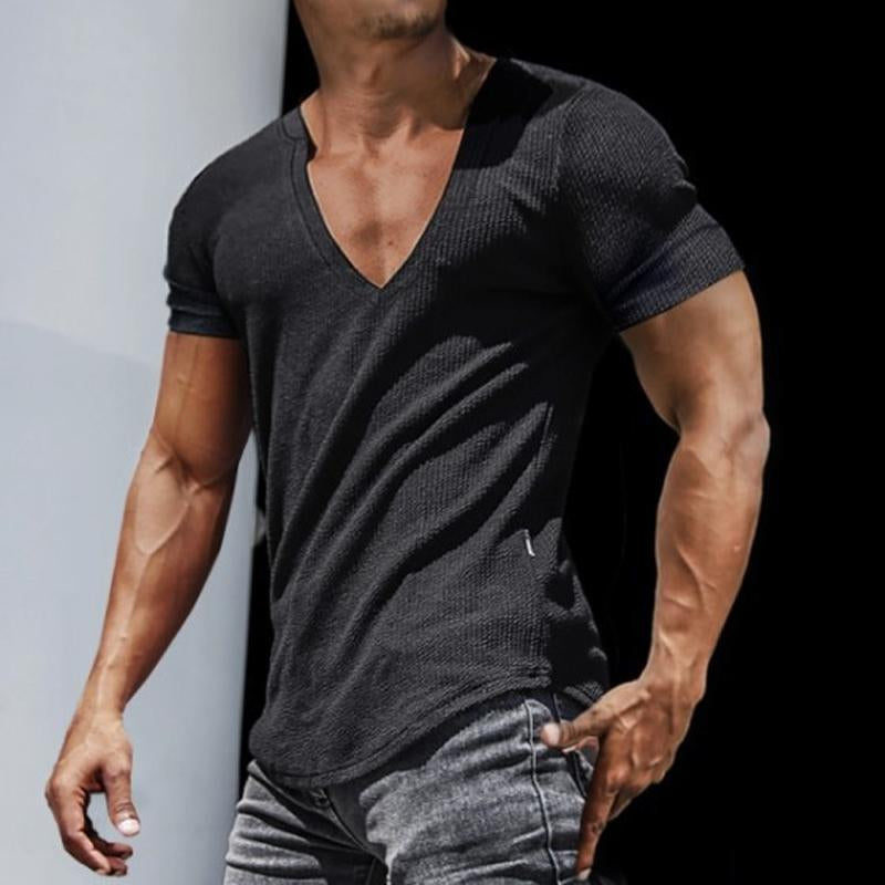 【24-hour shipping out】Men's Slim Fit Short Sleeve Sport V-Neck Top T-Shirt 81387684X