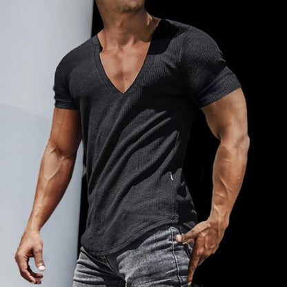 【24-hour shipping out】Men's Slim Fit Short Sleeve Sport V-Neck Top T-Shirt 81387684X