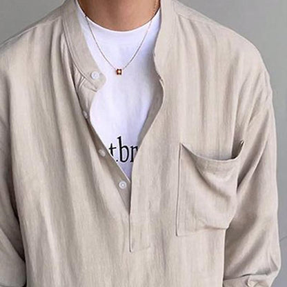 Men's Casual Solid Color Henley Collar Long Sleeve Shirt 82277169Y